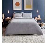 Silentnight Parure de lit en Polaire - Housse de Couette et taie d'oreiller - Motif Ours en Peluche - Chaude, Confortable et Super Douce - Lit Simple - 135 x 200 cm - Gris argenté