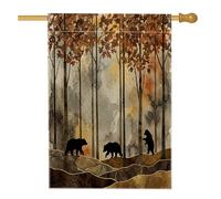 Silhouette Automne Ours Drapeau de maison 71 x 101,6 cm double face pour décoration extérieure, moderne, automne, nature, forêt, lin, maison, faune, extérieur, petit drapeau de pelouse