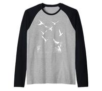 Silhouette Blanche d'un Troupeau de mouettes au-Dessus de l'eau Manche Raglan