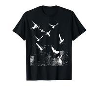 Silhouette Blanche d'un Troupeau de mouettes au-Dessus de l'eau T-Shirt