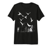 Silhouette Blanche d'un Troupeau de mouettes au-Dessus de l'eau T-Shirt Haut de Gamme