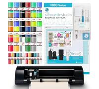 Silhouette Cameo 4 Black Bundle avec kit de démarrage en vinyle, kit de démarrage par transfert de chaleur, 2 Autoblade-2, 24 Pack de stylos, kit d'outils en vinyle CC 120, et accès aux livres électroniques, tutoriels, classes.