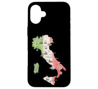 Silhouette Carte de l'Italie Drapeau National Italie Cadeau de Voyage Coque pour iPhone 16 Plus