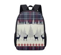 Silhouette cerf tartan imprimé sac à dos 43,2 cm cartable d'hiver forêt forêt cartable cartable avec flocon de neige rouge pour enfants adolescents, 01, L, Minimaliste