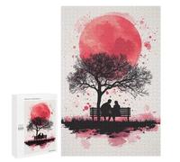 Silhouette Couple Under Red Moon : Projet Puzzle du W nd, 1000 PCS Puzzle De Table pour Adultes, pour Un Loisir Créatif en Intérieur