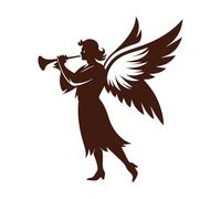 silhouette d'ange avec trompette pointée vers le ciel dans une scène majestueuse Stickers gravés 67.2x77cm N'abîme pas le mur Café