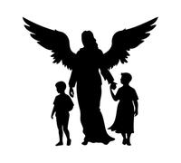 silhouette d'ange gardien avec enfants Stickers gravés 42x44.2cm Culture du tatouage Noir