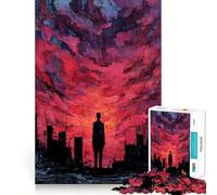 Silhouette dans Un Paysage Urbain Rouge Puzzle de 1000 pièces pour Adolescents Jeu d'exercice Mental et de Relaxation Modèle à Assembler Liste de souhaits du Père Noël 50x75cm