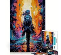 Silhouette dans Une Ville colorée Puzzle pour Adolescents 1000 pièces Jeu de logique Cadeau raffiné et de qualité supérieure pour Toute la Famille 38x52cm