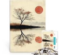 Silhouette d'arbre et Soleil Rouge Puzzles de 1000 pièces pour Adolescents Jeux éducatifs Cadeaux du Père Noël Secret 38x26cm