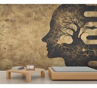 Silhouette d'arbre mural silhouette corps humain mural contemporain humain et nature mur lumière luxe art abstrait papier peint pour salon, chambre à coucher, salle de bain 430 x 300 cm