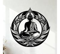 silhouette de Bouddha Bouddha Purnima Stickers muraux en vinyle 42x42cm Auto-adhésif Noir