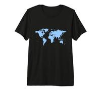 Silhouette de Carte du Monde Bleue T-Shirt Haut de Gamme