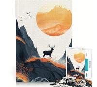 Silhouette de cerf au Lever du Soleil Puzzle de 1000 pièces pour Adultes Jeu de logique mentale Anti-Stress Découpe Ferme 50x75cm