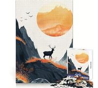 Silhouette de cerf au Lever du Soleil Puzzle de 1000 pièces pour Adultes Jeu de logique mentale Anti-Stress Découpe Ferme 50x75cm