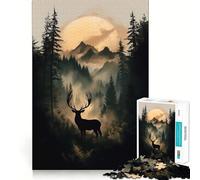 Silhouette de cerf dans Une forêt brumeuse Puzzle de 1000 pièces pour Adolescents Jeu de logique Léger et Relaxant Découpe précise Cadeau Classique 38x52cm
