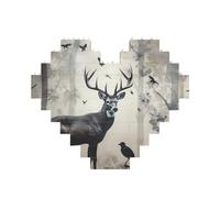 Silhouette de chasse de cerf en briques de construction en forme de cœur, puzzle photo personnalisé pour adultes Micro blocs de construction 3D pour décoration d'intérieur