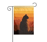 Silhouette de chat abstrait coucher de soleil drapeau de jardin moderne 30 x 45 cm vertical double face ferme vacances décorations extérieures drapeau de cour