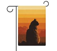 Silhouette de chat abstrait coucher de soleil drapeau de jardin moderne saisonnier vacances toile de jute double face maison cour drapeaux extérieurs 30,5 x 45,7 cm