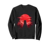 Silhouette de Chat Audacieux Contre Un Paysage de Lune Rouge Sweatshirt