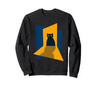 Silhouette de Chat Bleu foncé Debout dans Une lumière de Porte Jaune Sweatshirt