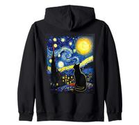 Silhouette de chat contemporain Van Gogh Art Style graphique Sweat à Capuche