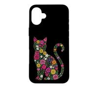 Silhouette de Chat Florale colorée pour Amoureux des félins Coque pour iPhone 16 Plus