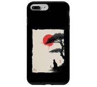 Silhouette de Chat Japonais Sumi-e Art et Soleil Rouge Coque pour iPhone 7 Plus/8 Plus