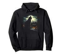 Silhouette de Chat Mystique Pleine Lune Ville Nuit Sweat à Capuche