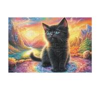 Silhouette de Chat Noir Devant la Lune 1000 Pièces Puzzle Collectionneur en Carton Rigide sans Déformation Très Difficile Motif Complexe Décoration Murale Qualité Premium 1000 PCS