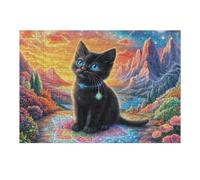 Silhouette de Chat Noir Devant la Lune 300 Pieces Casse-tête Collectionneur en Carton sans Déformation Très Difficile Motif Complexe Décoration Murale Cadeau Noël Premium 300 PCS