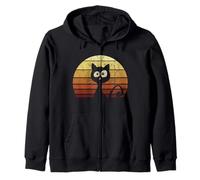 Silhouette de Chat Noir rétro Coucher de Soleil Vintage Sweat à Capuche
