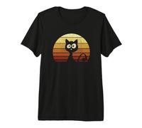 Silhouette de Chat Noir rétro Coucher de Soleil Vintage T-Shirt Haut de Gamme