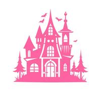 silhouette de château de maison de conte de fées Stickers artistiques en vinyle 67.2x69cm Multicolore Rose