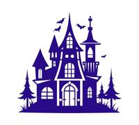 silhouette de château de maison de conte de fées Stickers muraux en vinyle 42x43.1cm Stickers pour vitres Bleu foncé