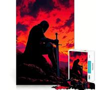 Silhouette de Chevalier à l'épée au Coucher du Soleil Puzzle de 1000 pièces pour Adultes Détente et Amusement garantis Assemblage d'une Image Pleine de Surprise 50x75cm