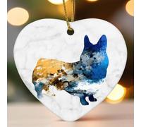 Silhouette de chien Corgi en céramique colorée en forme de cœur pour sapin de Noël à suspendre - Décoration de Noël amusante - Souvenir de Nouvel An pour amis