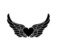 silhouette de coeur avec des ailes d'ange Stickers muraux 34x59.8cm Plusieurs tailles disponibles Noir