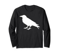 Silhouette de Corbeau Blanc - Illustration Minimaliste Gothique Oiseau Manche Longue