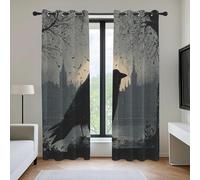 Silhouette de Corbeau Rideaux 3D Occultants, Architecture Urbaine Rideaux à Oeillets, Isolant Thermique Anti Froid et Chaleur, Anti-Bruit, Lavable en Machine, Lot de 2, 117 x 183 cm (L x H)