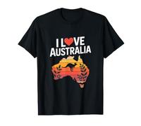 Silhouette de Coucher de Soleil Kangourou I Love Australia T-Shirt Graphique avec Valeur