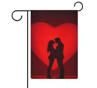 Silhouette de couple rouge cœur drapeau de jardin Saint-Valentin vacances saisonnières toile de jute double face maison cour drapeaux extérieurs 30,5 x 45,7 cm