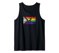 Silhouette de Coureur en Lambeaux avec Drapeau LGBTQ de Progress Pride Run Débardeur