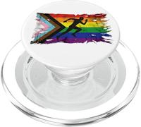 Silhouette de Coureur en Lambeaux avec Drapeau LGBTQ de Progress Pride Run PopSockets PopGrip pour MagSafe