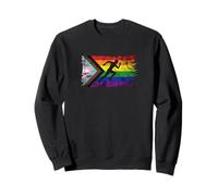 Silhouette de Coureur en Lambeaux avec Drapeau LGBTQ de Progress Pride Run Sweatshirt