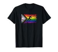 Silhouette de Coureur en Lambeaux avec Drapeau LGBTQ de Progress Pride Run T-Shirt