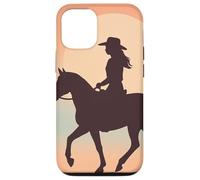 Silhouette de cowgirl sur cheval, coucher de soleil, désert occidental Coque pour iPhone 12/12 Pro