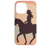 Silhouette de cowgirl sur cheval, coucher de soleil, désert occidental Coque pour iPhone 14 Pro Max