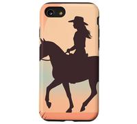 Silhouette de cowgirl sur cheval, coucher de soleil, désert occidental Coque pour iPhone SE (2020) / 7 / 8