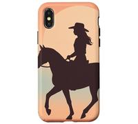 Silhouette de cowgirl sur cheval, coucher de soleil, désert occidental Coque pour iPhone X/XS